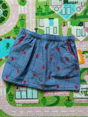 Gymboree Blue Chambray Skort with Red Apple Motif NWT Back to School